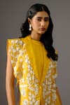 Shop_Vanshika Agarwal Label_Yellow Bamberg Silk Embroidery Thread Jumpsuit Round Mustard With Overlay _Online_at_Aza_Fashions