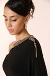 S&N by Shantnu Nikhil_Black Poly Blend Embellished Lace One Shoulder Laser Cut Kurta With Belt _Online_at_Aza_Fashions