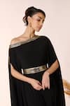 Buy_S&N by Shantnu Nikhil_Black Poly Blend Embellished Lace One Shoulder Laser Cut Kurta With Belt _Online_at_Aza_Fashions