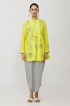 Neeta Bhargava_Yellow Chanderi Printed And Block Peplum Kurta & Dhoti Pant Set  _Online_at_Aza_Fashions