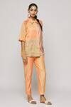 Shop_Neeta Bhargava_Peach Chanderi, Tissue Embroidery Shawl Reglan Sleeve Shaded Shirt And Pant Set _Online_at_Aza_Fashions