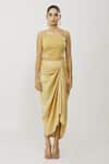 Neeta Bhargava_Gold Tissue, Cotton, Silk Embroidery, Sequins Yoke Kurta Draped Skirt Set _Online_at_Aza_Fashions