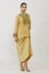 Neeta Bhargava_Gold Tissue, Cotton, Silk Embroidery, Sequins Yoke Kurta Draped Skirt Set _at_Aza_Fashions