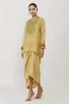 Shop_Neeta Bhargava_Gold Tissue, Cotton, Silk Embroidery, Sequins Yoke Kurta Draped Skirt Set _Online_at_Aza_Fashions