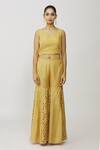 Neeta Bhargava_Gold Organza, Cotton, Tissue, Lycra Embroidery Hand Yoke Kurta Gharara Set _Online_at_Aza_Fashions