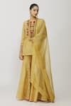 Buy_Neeta Bhargava_Gold Organza, Cotton, Tissue, Lycra Embroidery Hand Yoke Kurta Gharara Set 