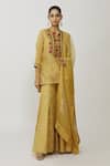Shop_Neeta Bhargava_Gold Organza, Cotton, Tissue, Lycra Embroidery Hand Yoke Kurta Gharara Set _Online_at_Aza_Fashions