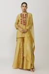 Neeta Bhargava_Gold Organza, Cotton, Tissue, Lycra Embroidery Hand Yoke Kurta Gharara Set _at_Aza_Fashions