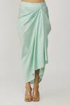 Buy_Neeta Bhargava_Blue Brocade, Cotton, Silk, Lycra Embroidery, Hand Yoke Kurta Draped Skirt Set 