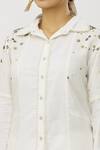 Neeta Bhargava_White Cotton, Linen Sequins, Beads Split V-neck Embroidered Shirt And Pant Set_Online_at_Aza_Fashions