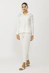 Shop_Neeta Bhargava_White Cotton, Linen Sequins, Beads Split V-neck Embroidered Shirt And Pant Set_Online_at_Aza_Fashions