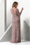 Shop_Eli Bitton_Purple Sequin (100% Polyester) Hand Embroidered V-neck Gown _at_Aza_Fashions