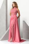 Buy_Eli Bitton_Pink Sequin (100% Polyester) Hand Embroidered Pearl High Princess Sheer Gown _Online_at_Aza_Fashions