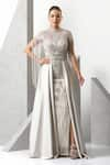 Buy_Eli Bitton_Ivory Sequin/mesh (100% Polyester) Hand Embroidered Crystal Geometric Gown _at_Aza_Fashions