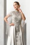 Eli Bitton_Ivory Sequin/mesh (100% Polyester) Hand Embroidered Crystal Geometric Gown _Online_at_Aza_Fashions