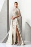 Buy_Eli Bitton_Ivory Sequin/mesh (100% Polyester) Hand Embroidered Crystal Geometric Gown _Online_at_Aza_Fashions