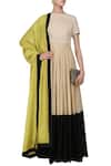 Buy_Blue Lotus Design_Beige Cotton Colour Block Round Anarkali With Dupatta _at_Aza_Fashions