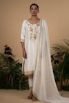 Buy_Blue Lotus Design_White Cotton Silk Embroidered Floral Scoop Neck Kurta Pant Set _at_Aza_Fashions