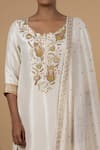 Buy_Blue Lotus Design_White Cotton Silk Embroidered Floral Scoop Neck Kurta Pant Set _Online_at_Aza_Fashions