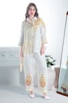 Buy_Sunita Nagi_White Dupion Silk Embroidery Applique Blossom And Swerve Print Tunic With Pant _at_Aza_Fashions