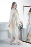 Sunita Nagi_White Dupion Silk Embroidery Applique Blossom And Swerve Print Tunic With Pant _Online_at_Aza_Fashions