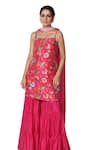 Shop_Blooming Threads_Pink Kurta And Sharara Cotton Silk Printed Floral Square Bagicha Tiered Set _Online_at_Aza_Fashions