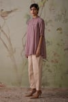 Shop_Kritika Dawar_Purple Tunic Chanderi Embroidered Thread Pleated Pintucked Short And Pant Set 