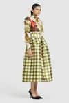 Gauri & Nainika_Green Mikado Printed Gingham Tea-length Skirt _Online_at_Aza_Fashions