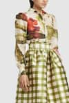 Buy_Gauri & Nainika_Green Mikado Printed Gingham Tea-length Skirt _Online_at_Aza_Fashions