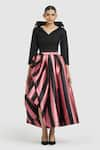 Buy_Gauri & Nainika_Pink Mikado Printed Striped Tea-length Skirt _at_Aza_Fashions