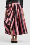 Gauri & Nainika_Pink Mikado Printed Striped Tea-length Skirt _Online_at_Aza_Fashions