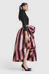 Gauri & Nainika_Pink Mikado Printed Striped Tea-length Skirt _at_Aza_Fashions