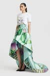 Shop_Gauri & Nainika_Blue Mikado Printed Lisianthus High-low Skirt _at_Aza_Fashions