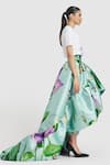 Buy_Gauri & Nainika_Blue Mikado Printed Lisianthus High-low Skirt _Online_at_Aza_Fashions