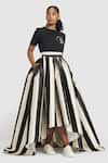 Buy_Gauri & Nainika_Black Mikado Printed Striped High-low Skirt _at_Aza_Fashions