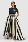 Shop_Gauri & Nainika_Black Mikado Printed Striped High-low Skirt _at_Aza_Fashions