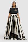 Buy_Gauri & Nainika_Black Mikado Printed Striped High-low Skirt _Online_at_Aza_Fashions