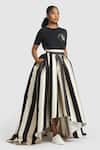 Gauri & Nainika_Black Mikado Printed Striped High-low Skirt _at_Aza_Fashions