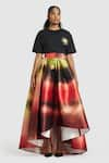 Buy_Gauri & Nainika_Red Mikado Printed Tie-dye High-low Skirt _at_Aza_Fashions