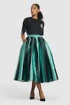 Buy_Gauri & Nainika_Green Mikado Printed Striped Pattern Tea-length Skirt _at_Aza_Fashions