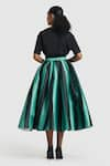 Shop_Gauri & Nainika_Green Mikado Printed Striped Pattern Tea-length Skirt _at_Aza_Fashions