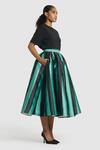 Buy_Gauri & Nainika_Green Mikado Printed Striped Pattern Tea-length Skirt _Online_at_Aza_Fashions