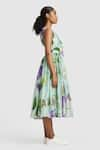 Gauri & Nainika_Blue Chanderi Printed Lisianthus V Neck Front Tie-up Midi Dress _Online_at_Aza_Fashions