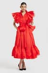 Buy_Gauri & Nainika_Red Organza Ruffle Detailed Shirt Dress _at_Aza_Fashions