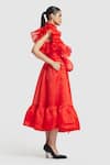 Shop_Gauri & Nainika_Red Organza Ruffle Detailed Shirt Dress _Online_at_Aza_Fashions