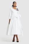 Buy_Gauri & Nainika_White Cotton Embroidered Floral V Neck High Collar Midi Dress _at_Aza_Fashions