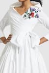 Buy_Gauri & Nainika_White Cotton Embroidered Floral V Neck High Collar Midi Dress _Online_at_Aza_Fashions