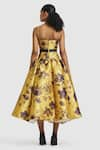 Shop_Gauri & Nainika_Yellow Mikado Printed Toile Criss-cross Midi Dress _at_Aza_Fashions