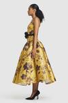 Buy_Gauri & Nainika_Yellow Mikado Printed Toile Criss-cross Midi Dress _Online_at_Aza_Fashions