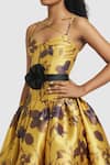 Shop_Gauri & Nainika_Yellow Mikado Printed Toile Criss-cross Midi Dress _Online_at_Aza_Fashions